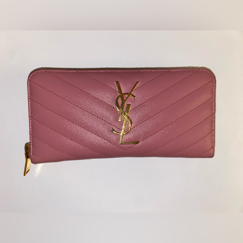 YSL Monogram Grain de Poudre Zip-Around Wallet